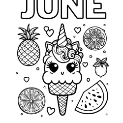 june summer unicorn images coloring pages simple drawings for kids (printable)