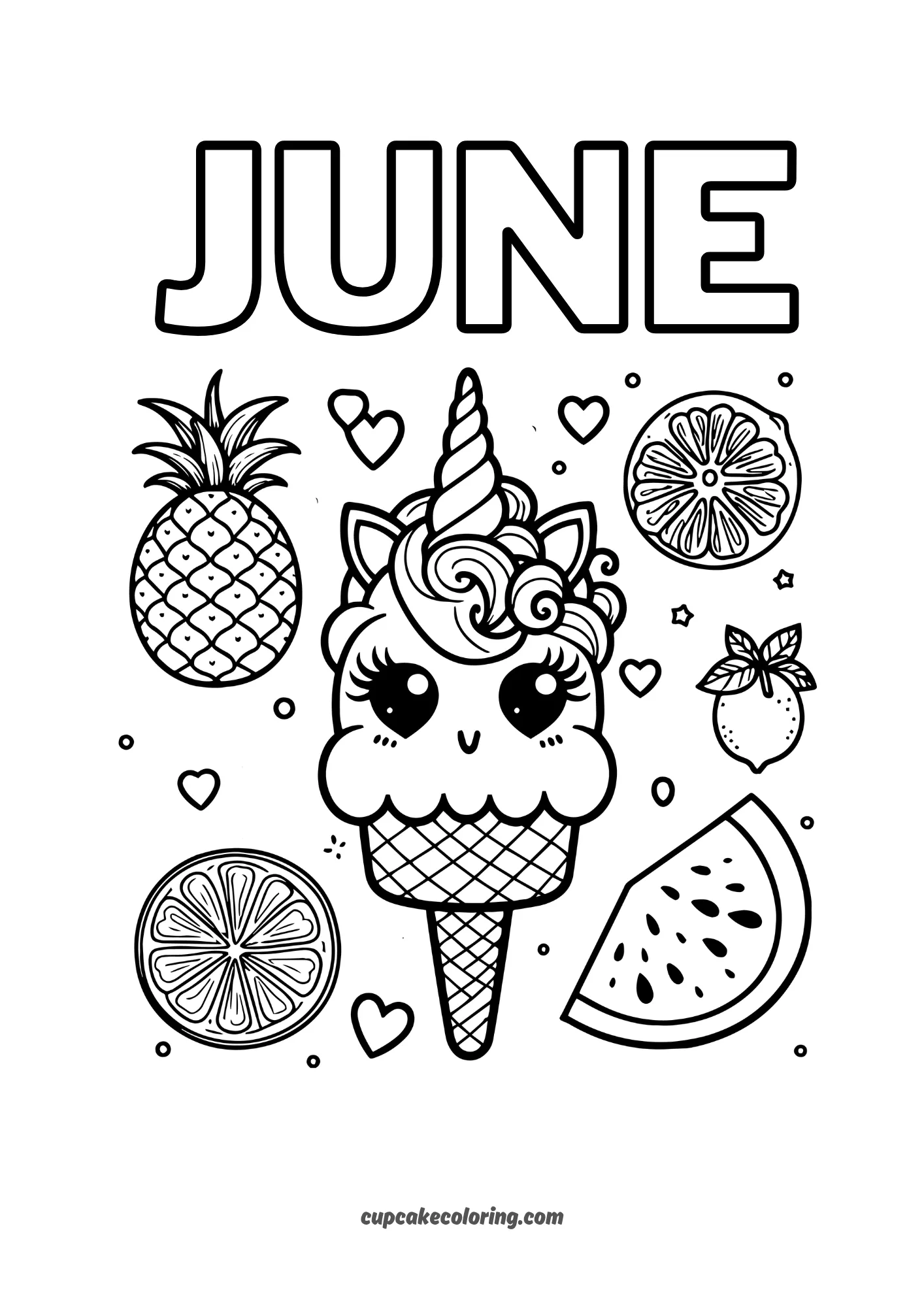 june summer unicorn images coloring pages simple drawings for kids (printable)