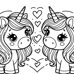 kawaii pictures to color for valentie day uniconrs in love