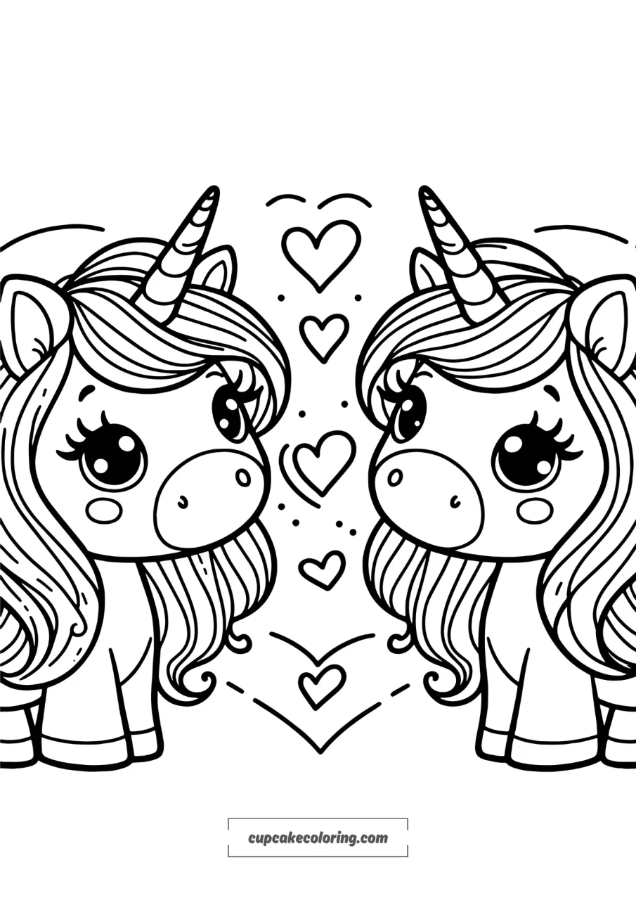 kawaii pictures to color for valentie day uniconrs in love