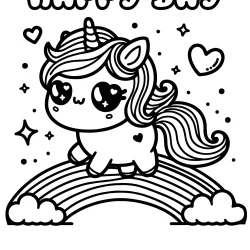 kawaii pictures to color of unicorns and rainbow for kids free image to print