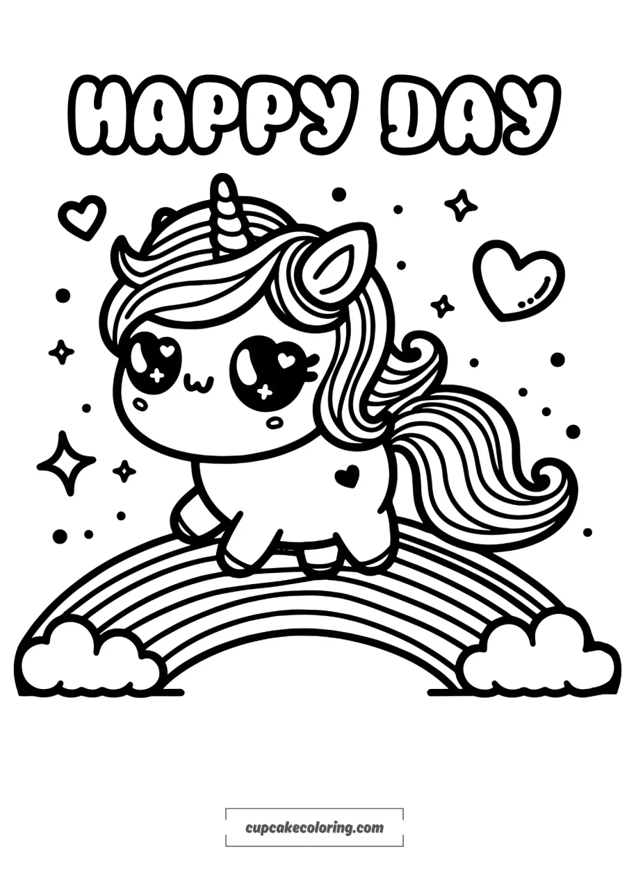 kawaii pictures to color of unicorns and rainbow for kids free image to print