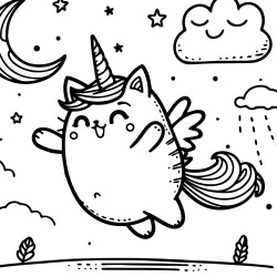 kawaii unicorn cat picture to color free printable