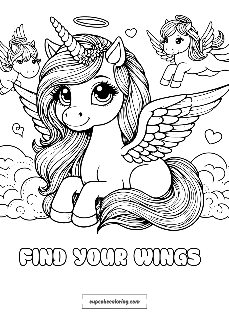 picture to color featuring an angelic unicorn free printable