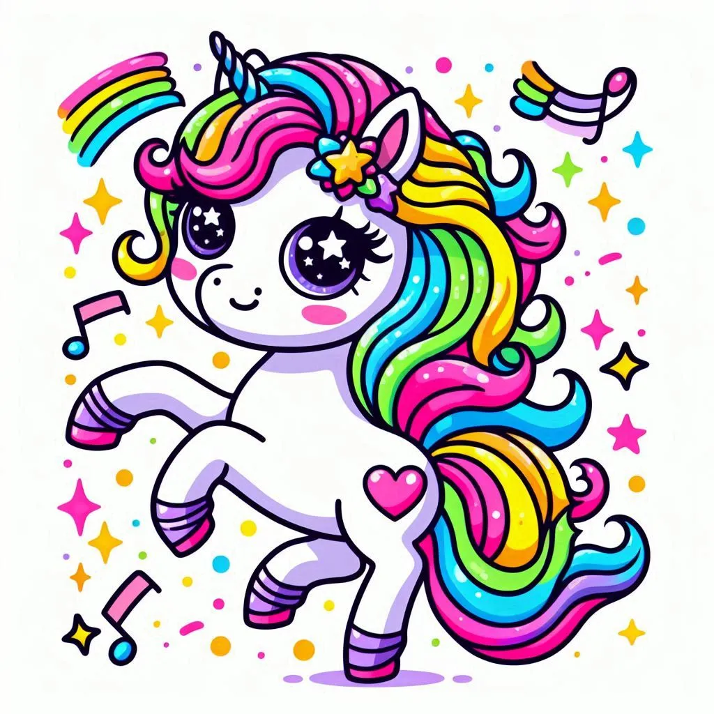 picture to color fo dancing unicorns