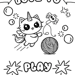 picture to color of funny unicorn cat playing with a ball of wool with