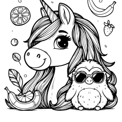 picture to color of unicorn and funny friend free printable pdf