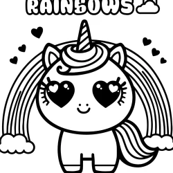 picture to color of unicorn with rainbow for todlers easy coloring page free to print
