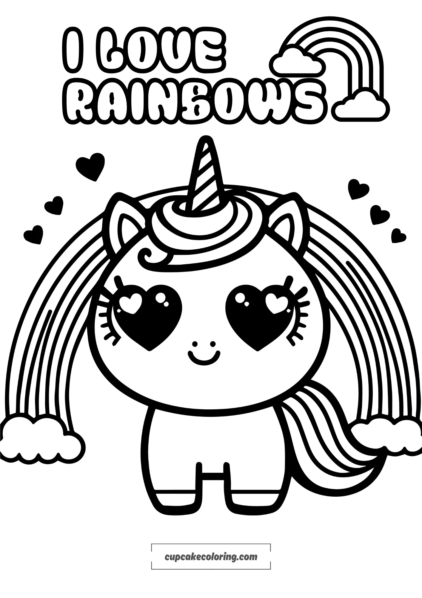 picture to color of unicorn with rainbow for todlers easy coloring page free to print