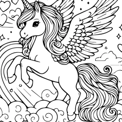 picture to color of unicorn with wings-peghasus standing on 2 legs with magic for kids free image printable