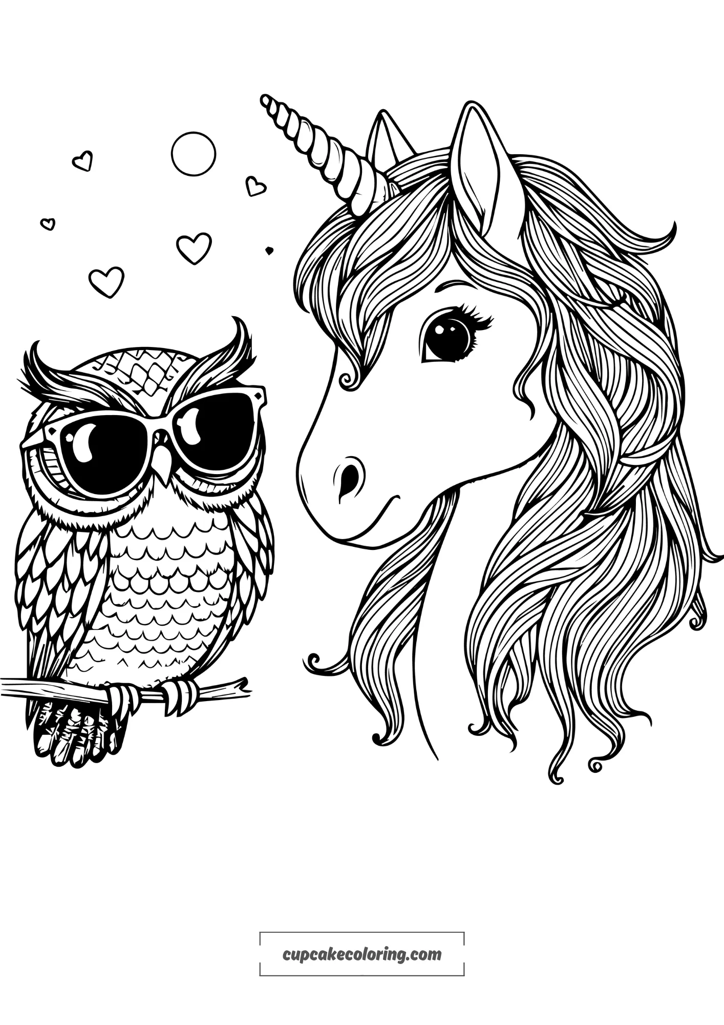 picture to color unicorn with an funny owl coloring for adults