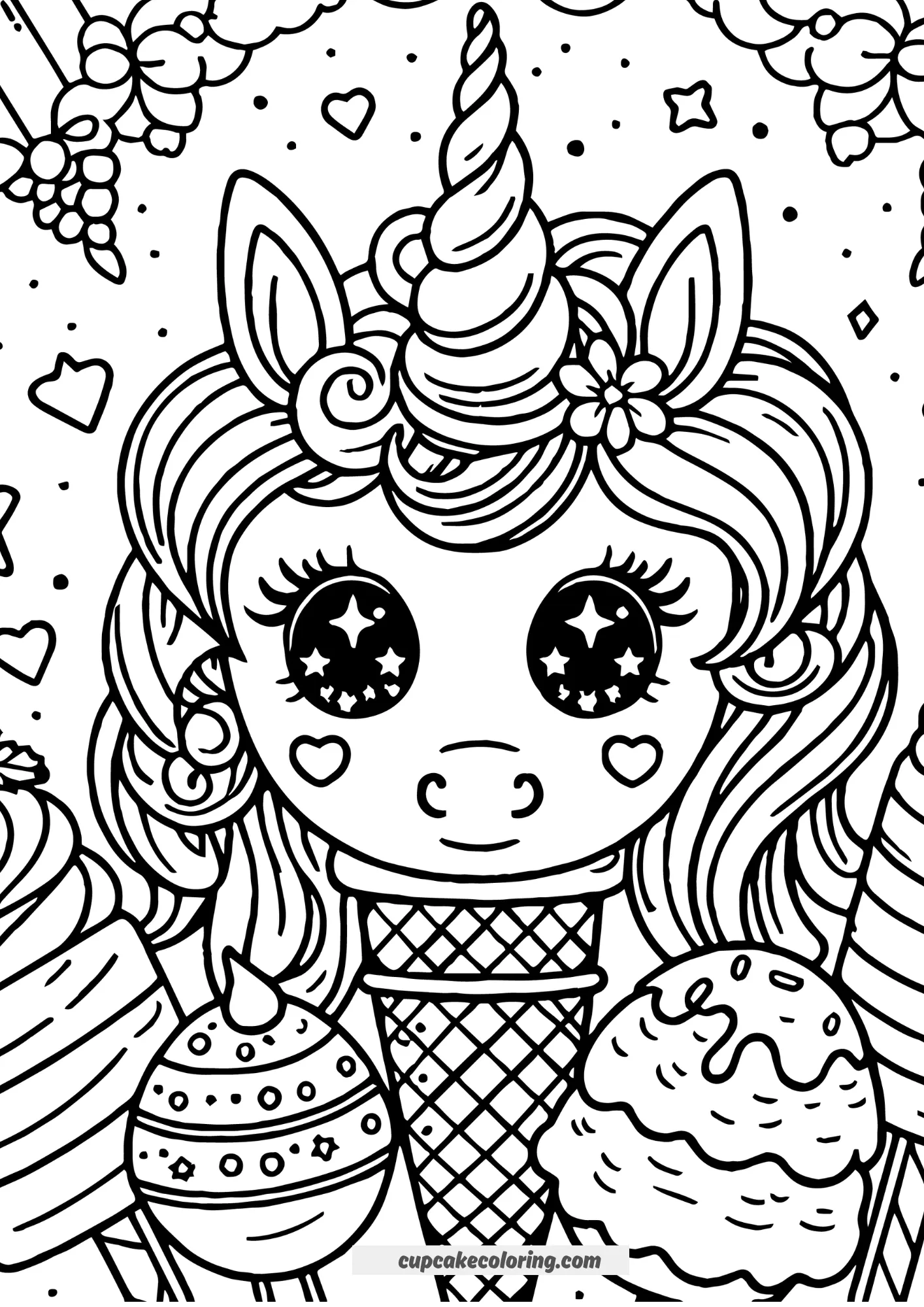 pictures to color of ice creams unicorn cute coloring page printable summer