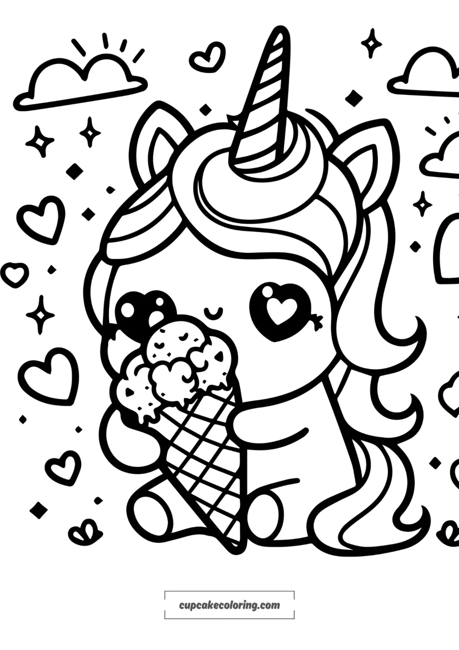 pictures to color unicorn with icecream cute and funny to color free to print