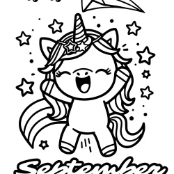 preschool september coloring pages with unicorn jumping of happiness