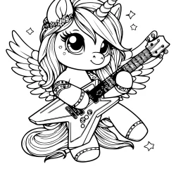 rock unicorn with wings picture to color in free to print