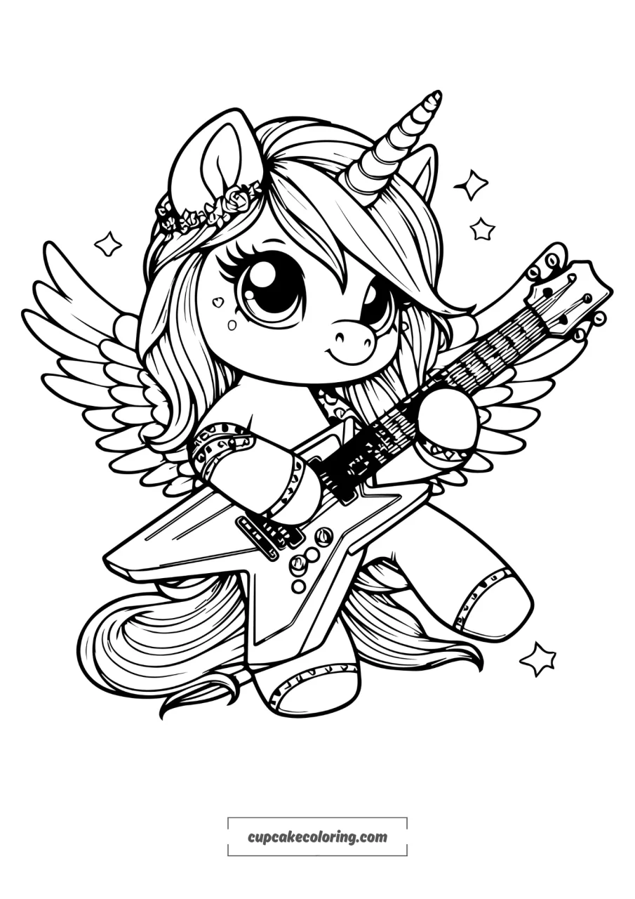 rock unicorn with wings picture to color in free to print