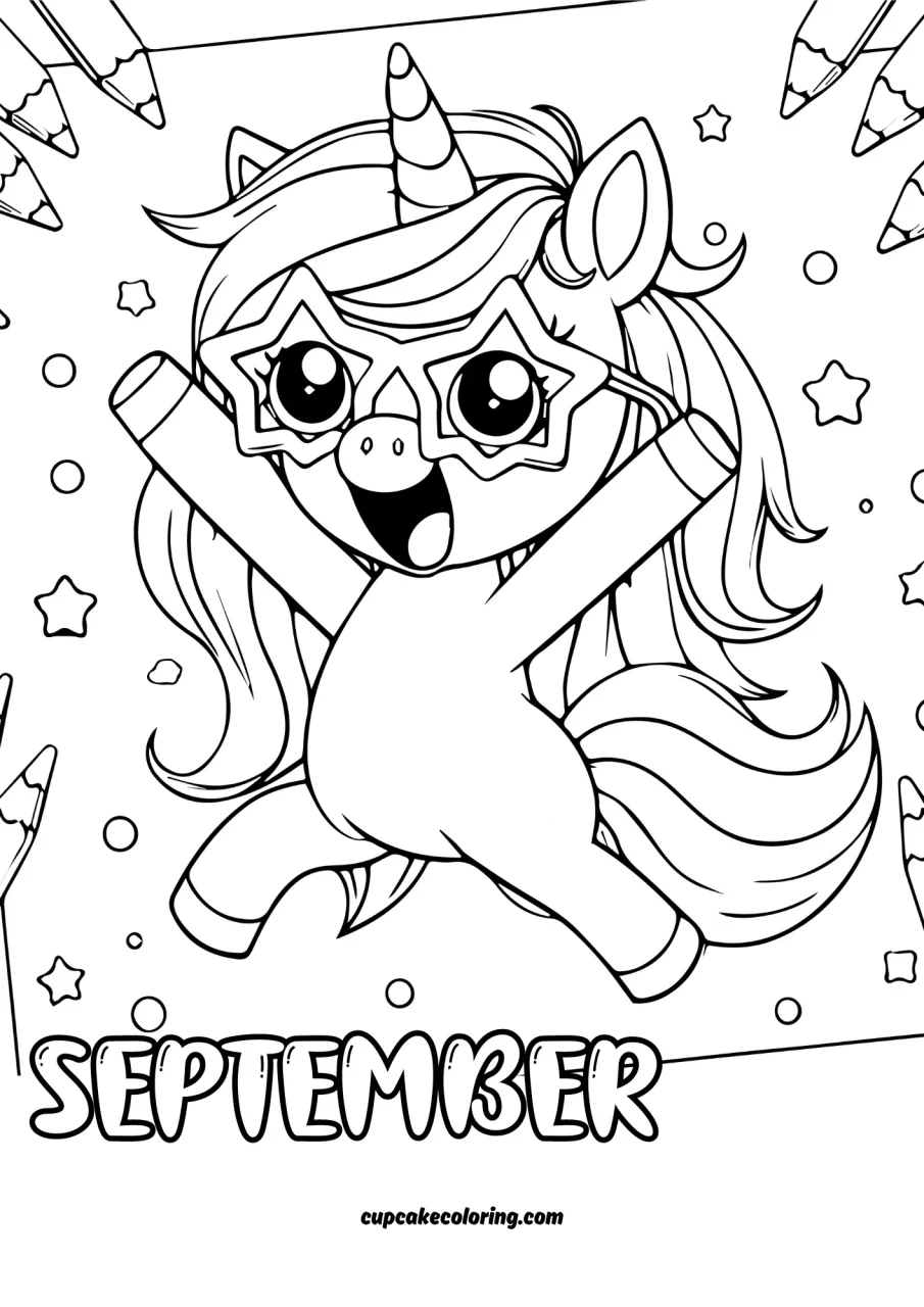 september color sheets of unicorn happy jumping going back to school -funny free to print