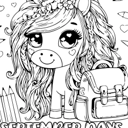 september coloring pages printable unicorn with school bag and pencils to color in for