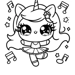 simple coloring page of an slim unicorn ballerina dancing rhythm of music