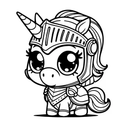 simple coloring page of an unicorn knight with a shiny armor