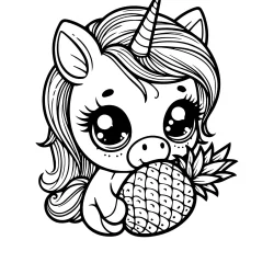 simple coloring page of an unicorn that eats an ananas