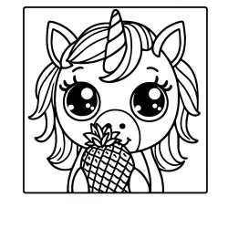 simple page to color in of an unicorn that eats an ananas