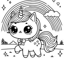 simple picture to color in of an unicorn cat walking toward a rainbow free printable