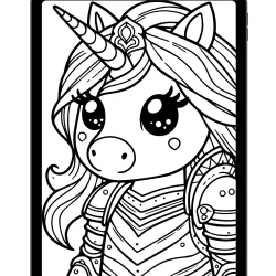 simple picture to color of an unicorn knight with a shiny armor free to print and download image