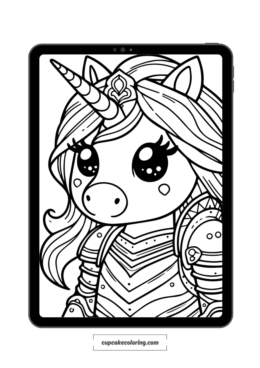 simple picture to color of an unicorn knight with a shiny armor free to print and download image