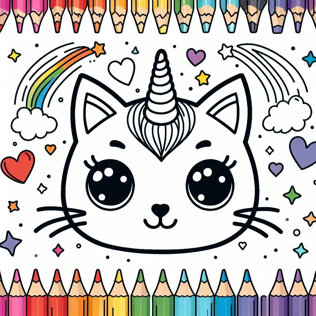 unicorn cat coloring page – head colour the pic of a cat