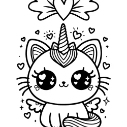 unicorn cat coloring page with wings easy to color for kids of age 5