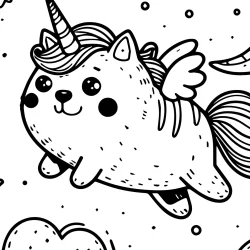 unicorn cat flying at night picture to colori in