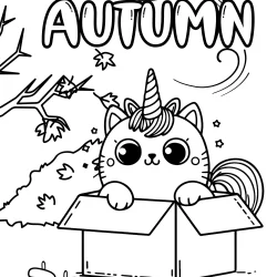 unicorn cat hiding in a box coloring for kids