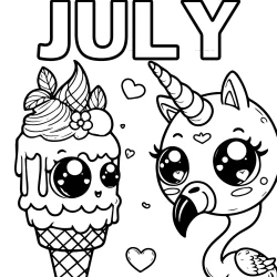 unicorn flamingo and cute ice cream in the summer july