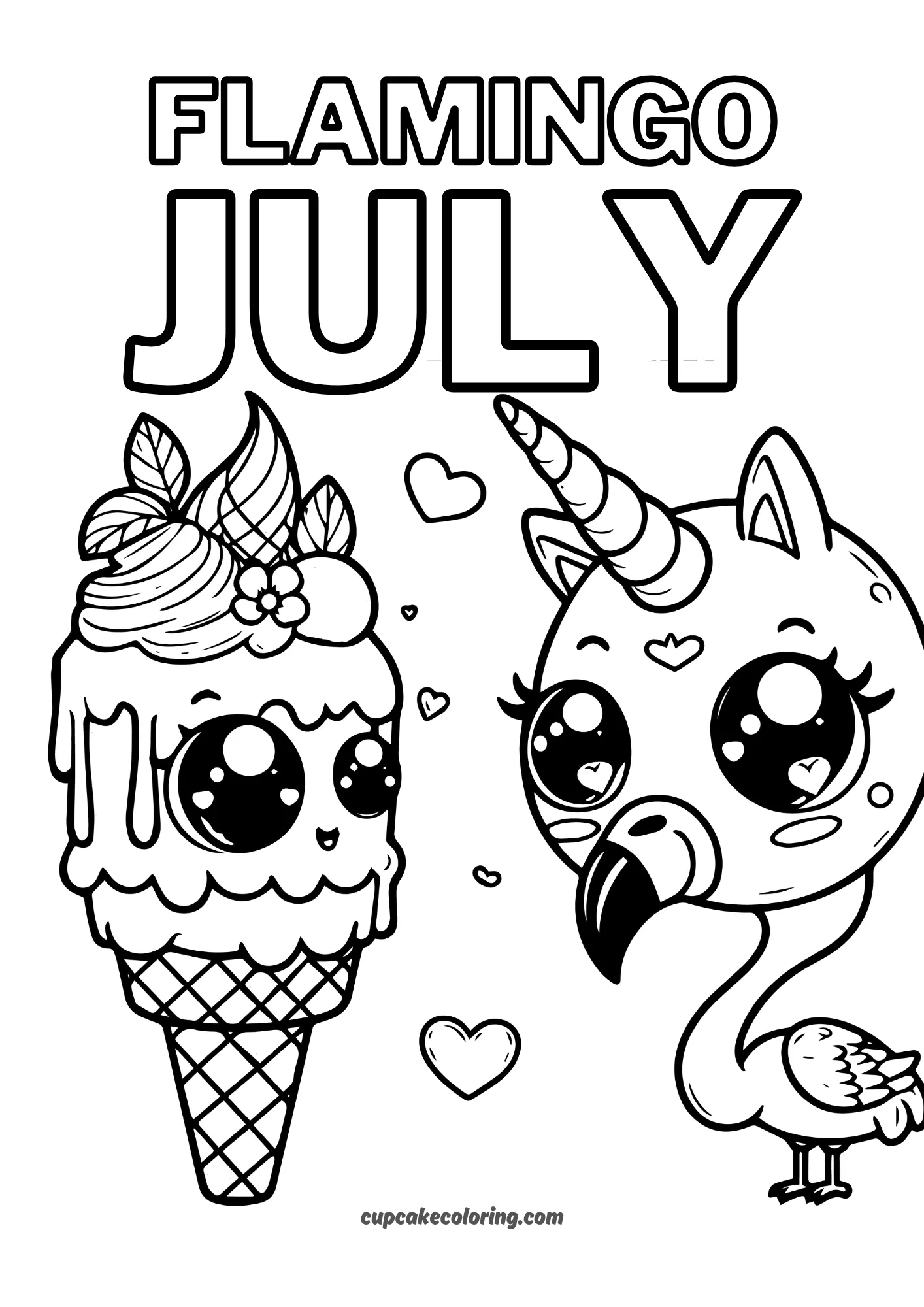 unicorn flamingo and cute ice cream in the summer july