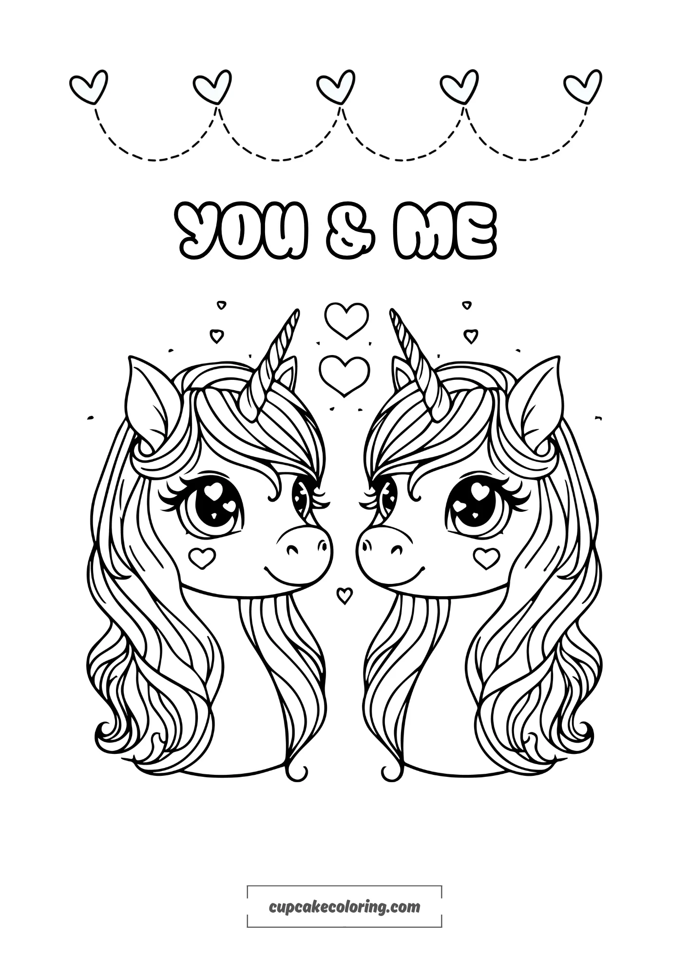 unicorn head valenties picture to color you and me love