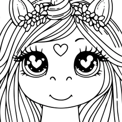 unicorn head valentines coloring page