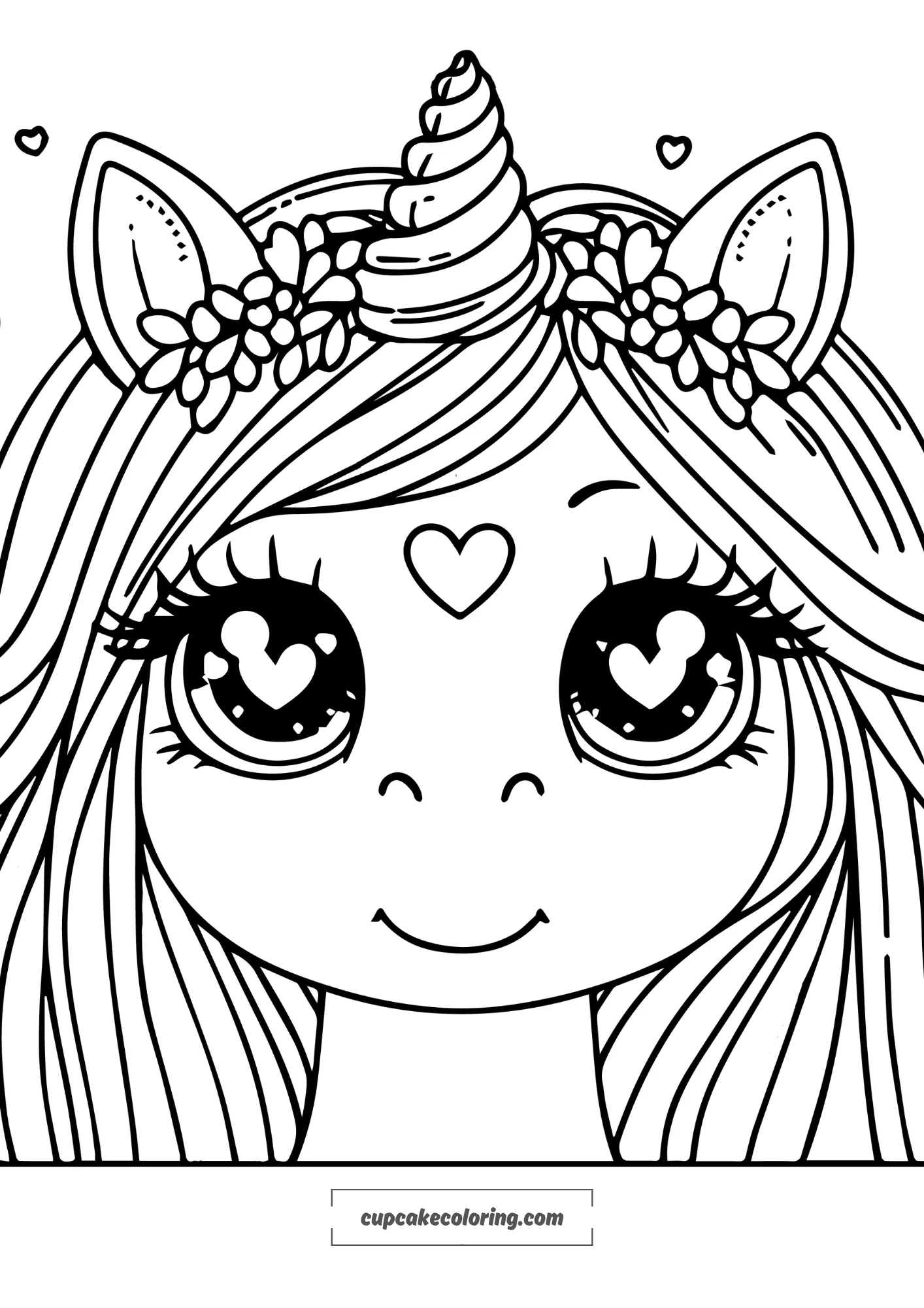 unicorn head valentines coloring page