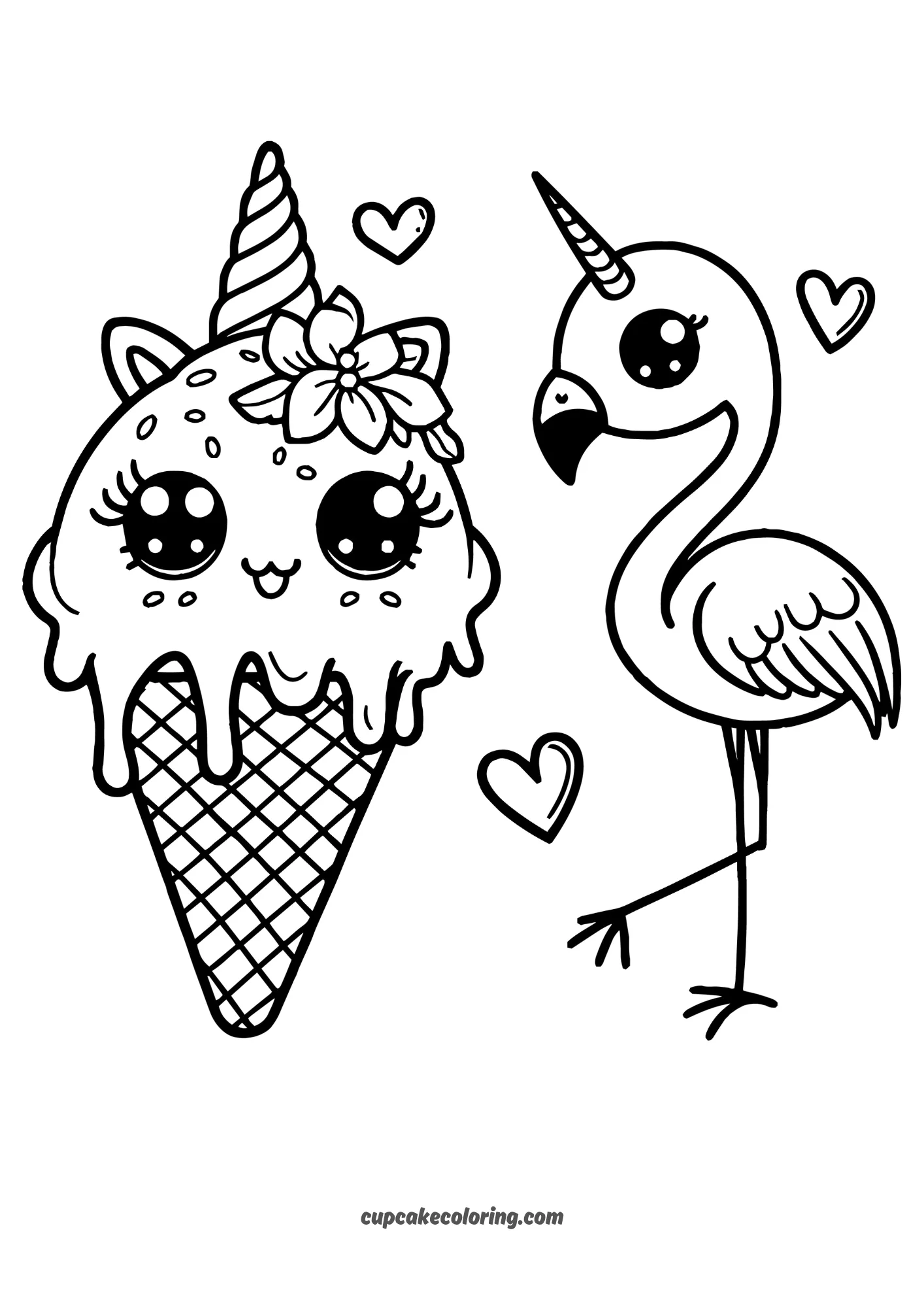 unicorn ice cream coloring page easy to color for toddlers