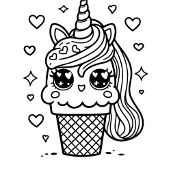 unicorn ice cream colouring page easy to color for children