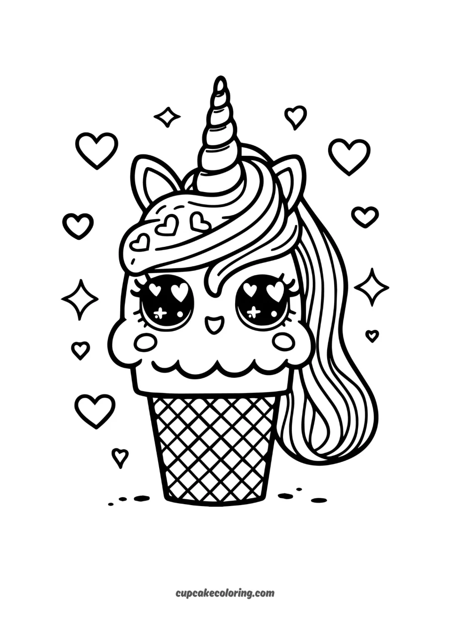 unicorn ice cream colouring page easy to color for children