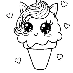 unicorn ice cream colouring page easy to draw