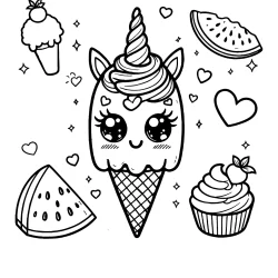 unicorn ice cream colouring pages cute printable summer watermelon cupcakes