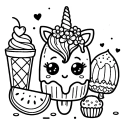 unicorn ice cream colouring pages for little kids who love summer