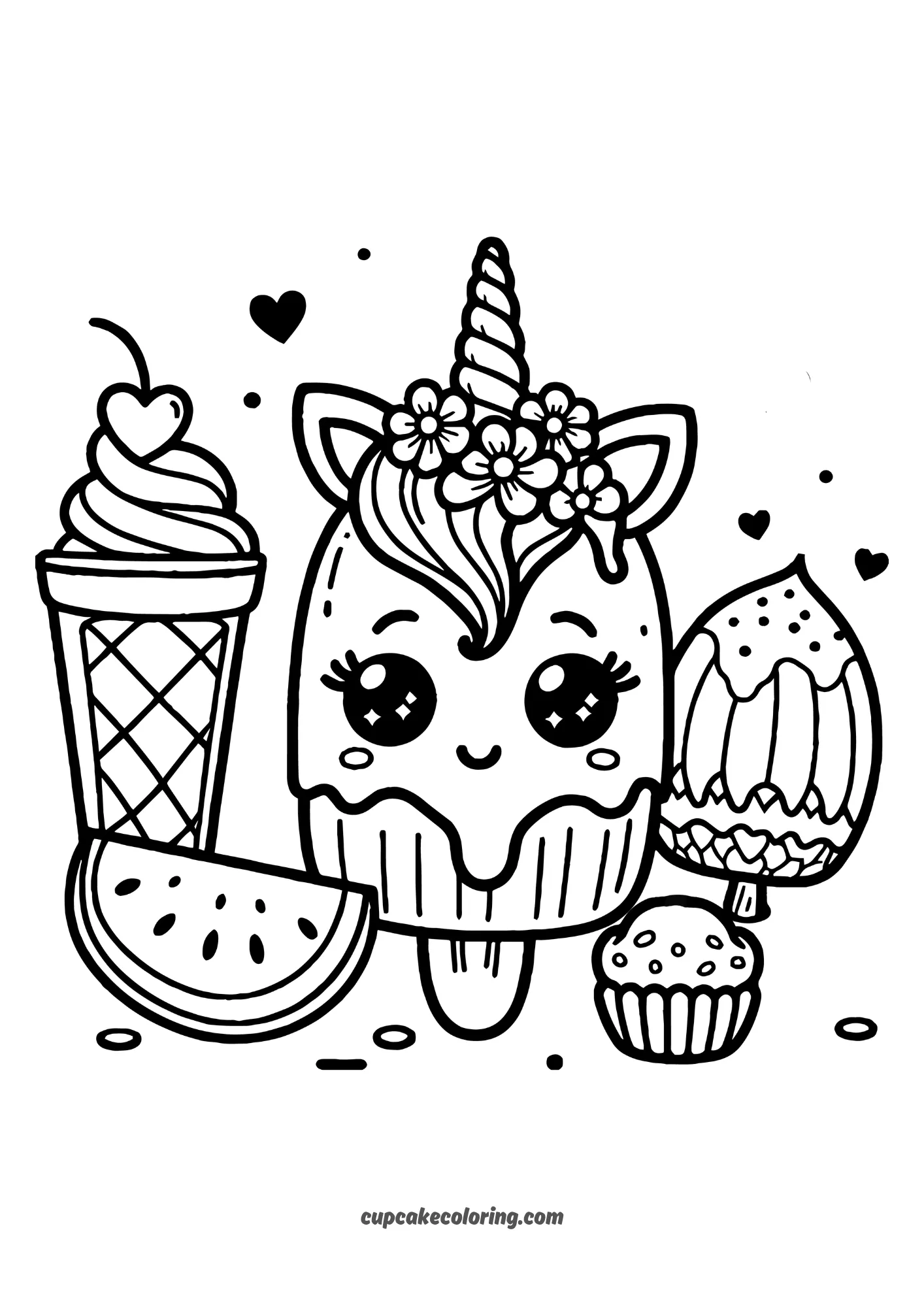 unicorn ice cream colouring pages for little kids who love summer