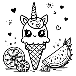 unicorn images coloring pages with lemon and dragon fruit free to color