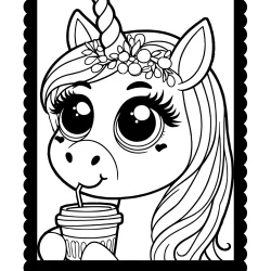 unicorn page to color he is drinking a cofee to go free printable