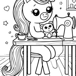 unicorn seamstress picture to color in with cute adorable teddy bear – free printable image