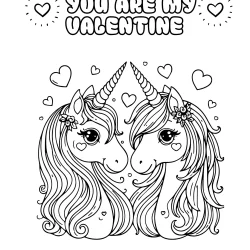 valenties unicorn head coloring page printable – incription you are my valetine