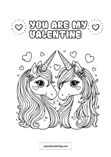 valenties unicorn head coloring page printable - incription you are my valetine